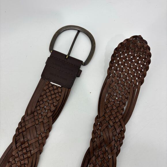 Womens Plus Sz 2XL Brown Leather Weaved Belt Wide Boho Casual - Picture 8 of 11